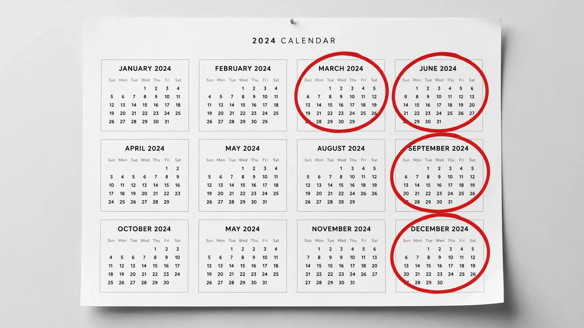 Calendar with appointment dates circled in red