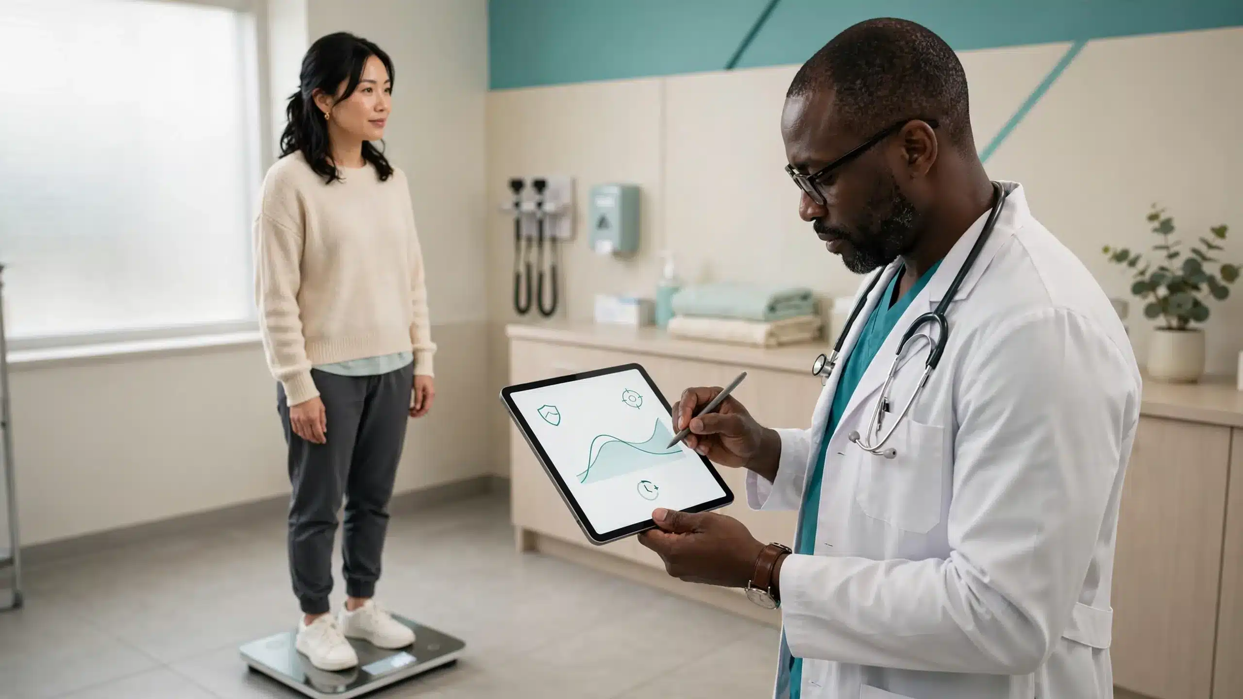 Dermatologist reviewing cumulative isotretinoin exposure across a treatment course