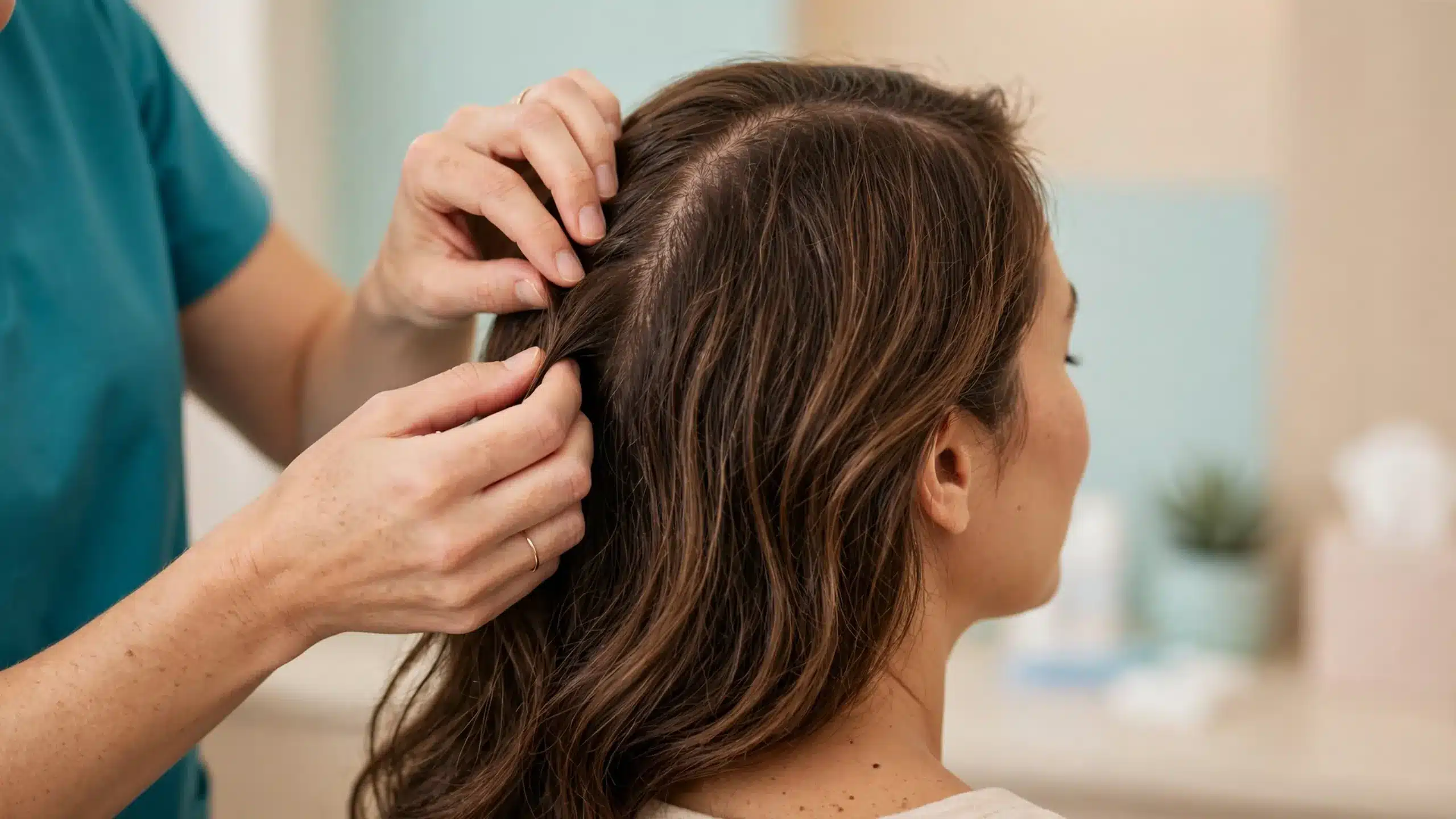 Dermatologist examining possible hair shedding during Accutane treatment