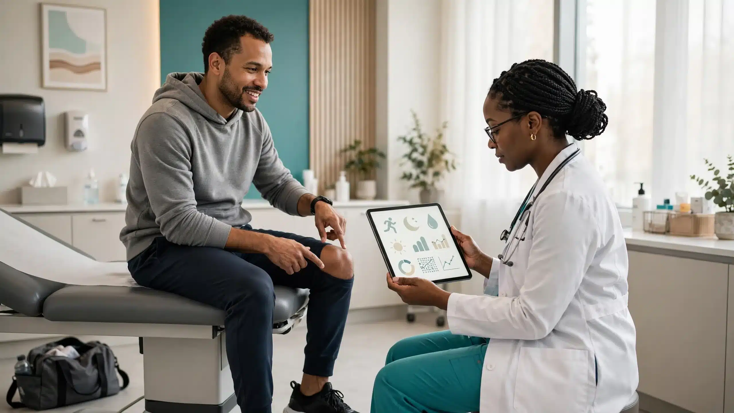 Active patient discussing joint discomfort during Accutane treatment