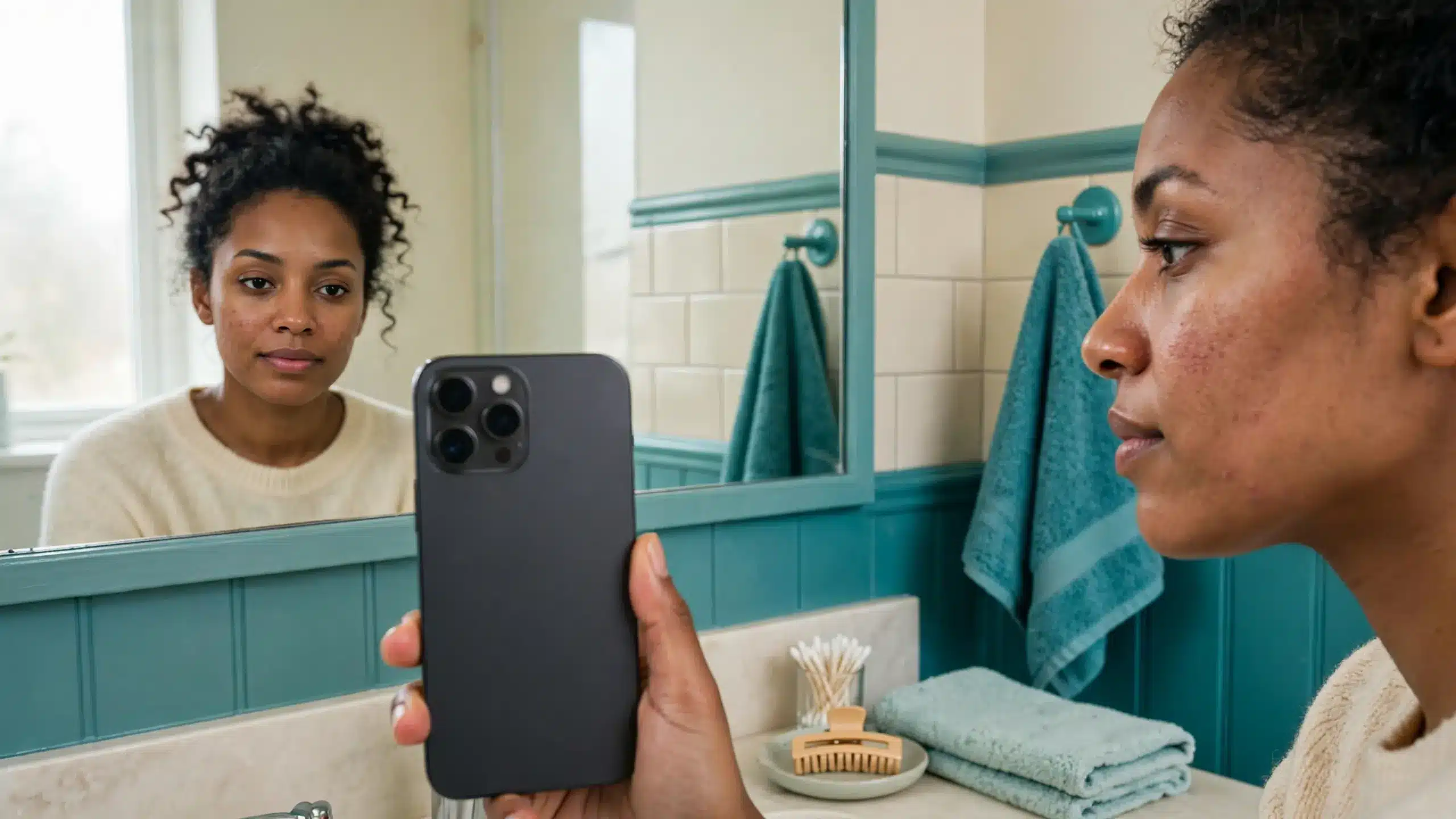 Patient documenting an early acne flare during an Accutane course
