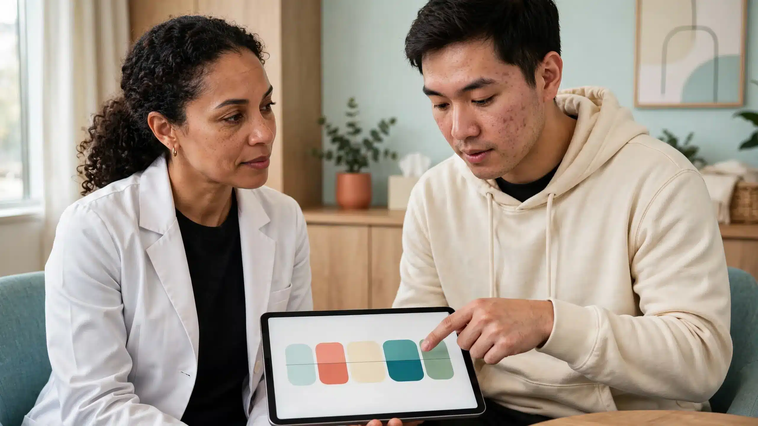 Dermatologist and patient reviewing an individualized Accutane treatment plan