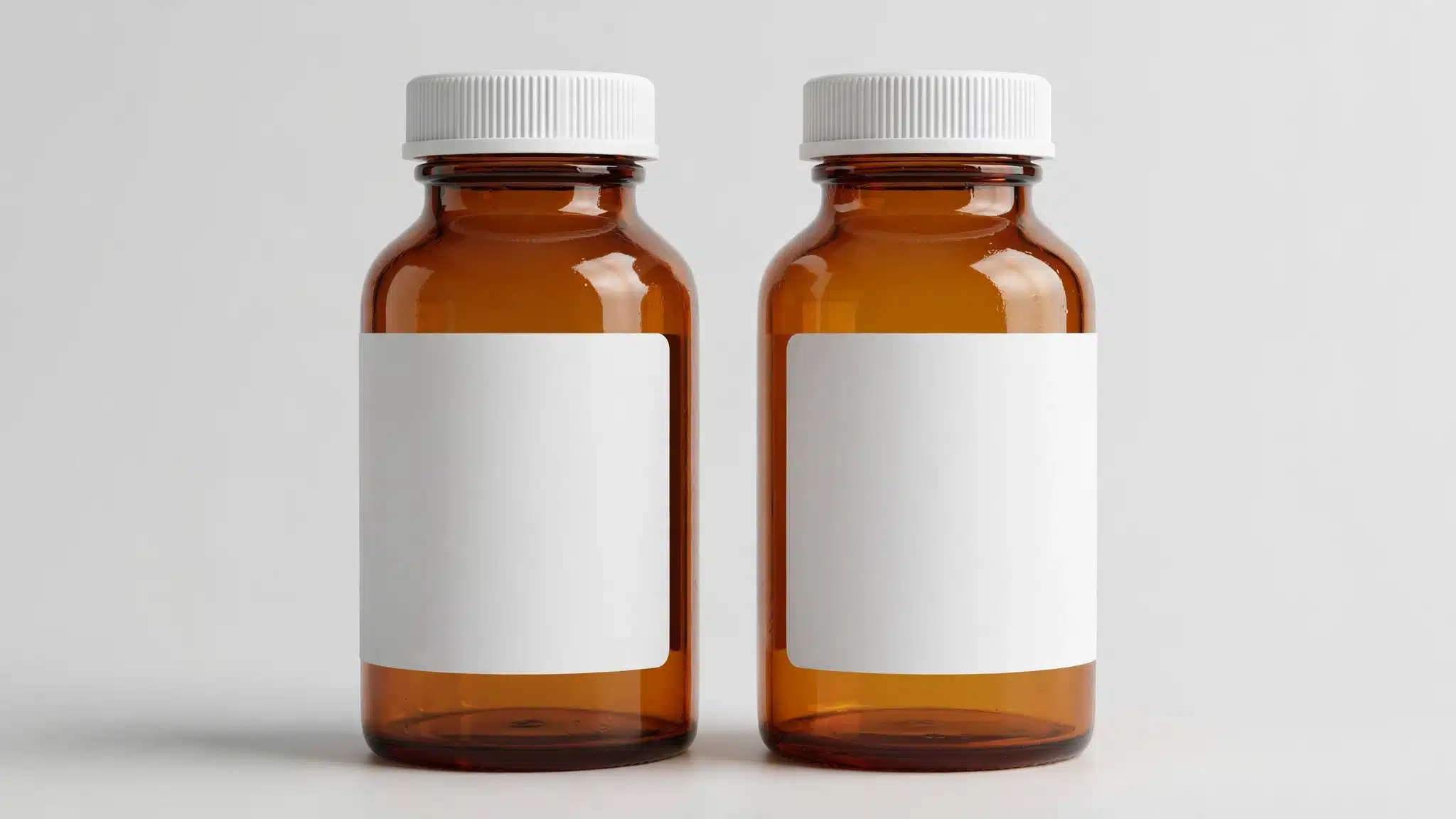 Amber treatment bottles on a plain surface