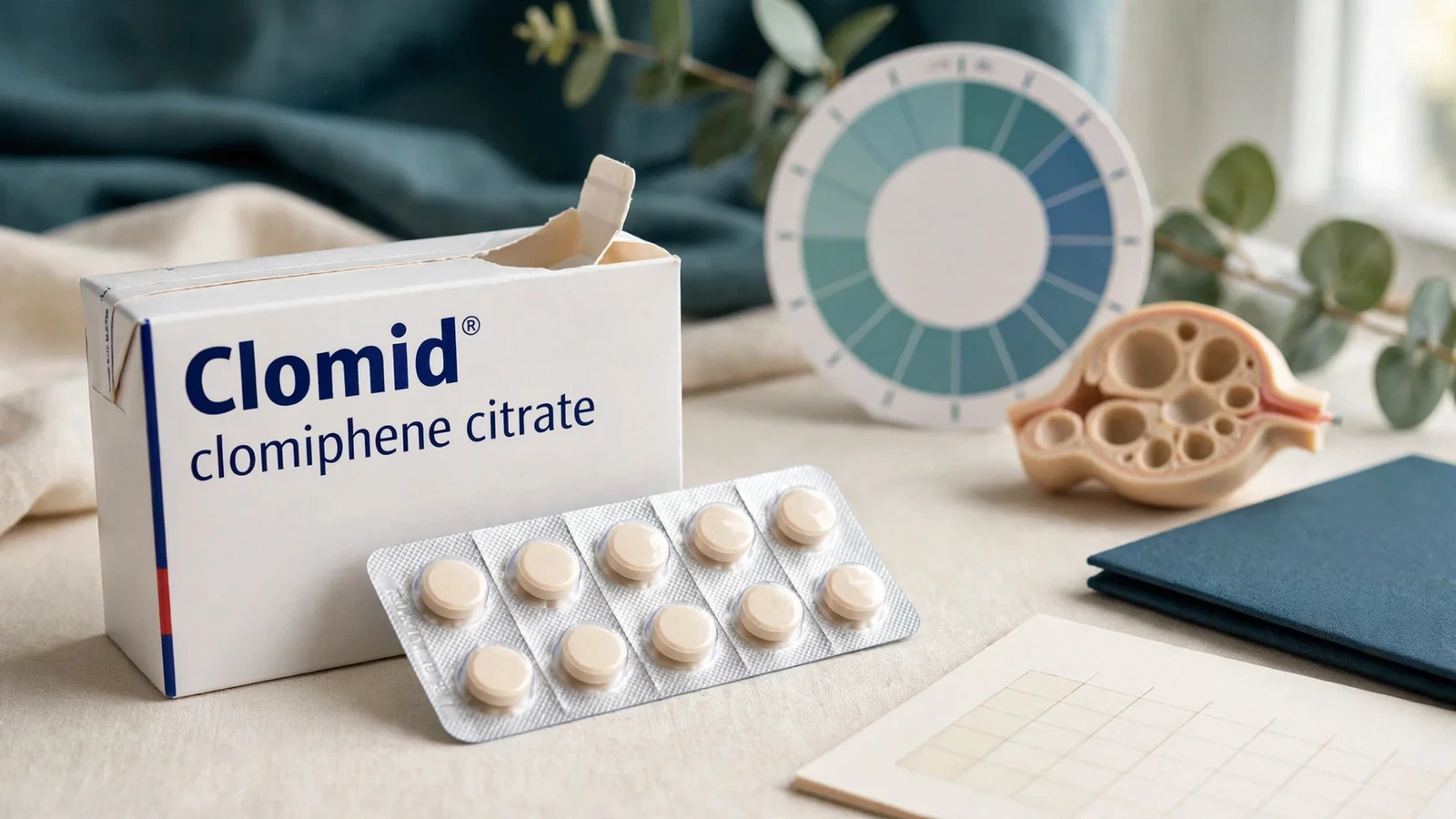 Clomid clomiphene package with ovulation, PCOS, and fertility assessment records for women