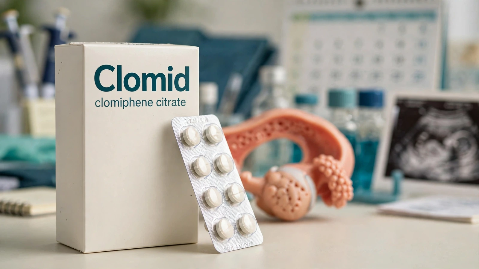 Clomid clomiphene package with PCOS and irregular ovulation assessment materials