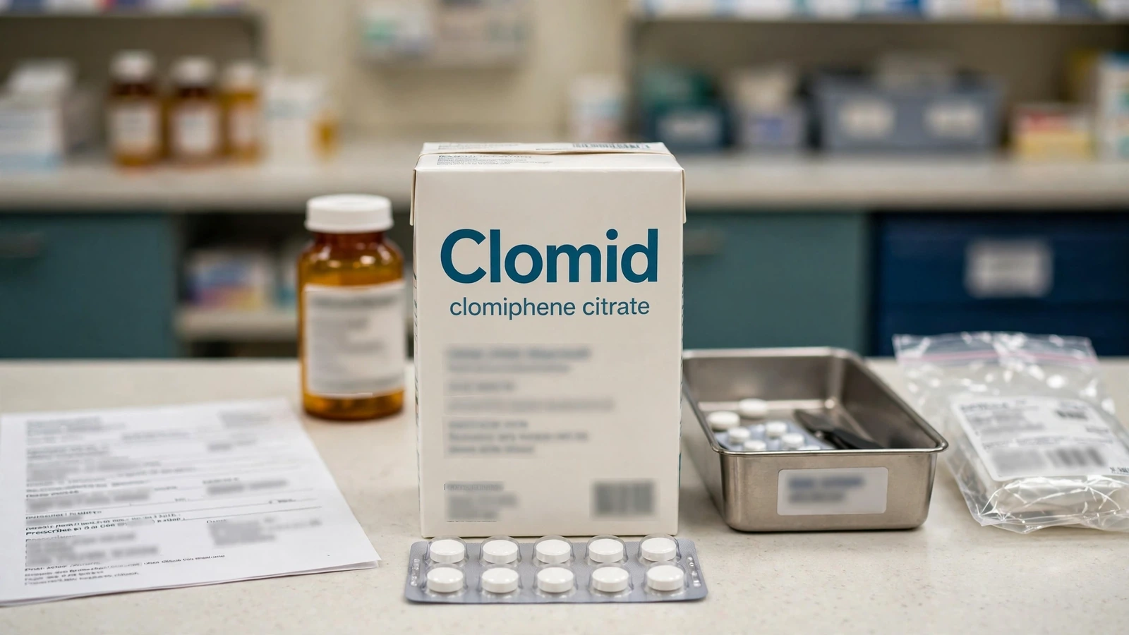 Clomid clomiphene prescription matched to product, strength, and patient label at a pharmacy
