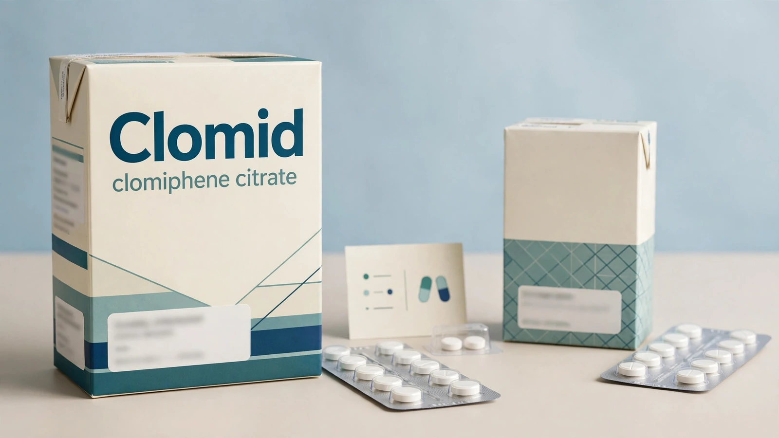 Brand-name Clomid and generic clomiphene packages compared side by side without manufacturer branding