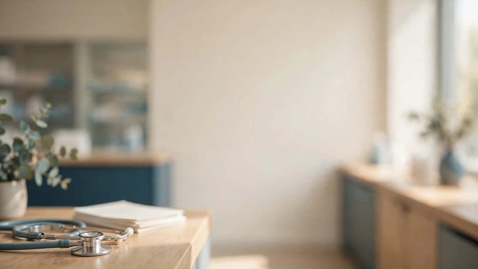 Neutral pharmacy workspace background for assessing Valtrex side effects