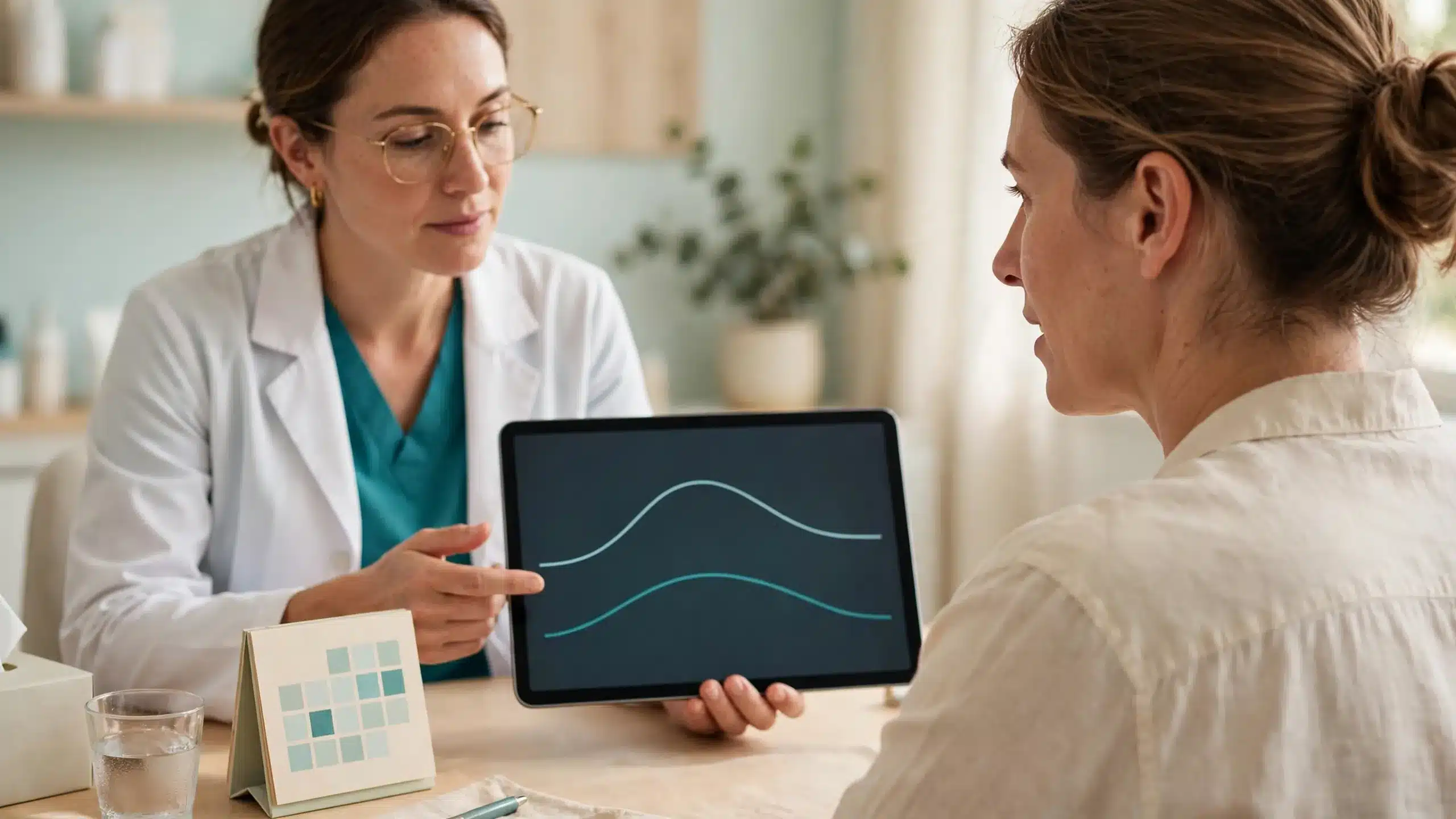 Dermatologist explaining a lower-dose isotretinoin treatment plan
