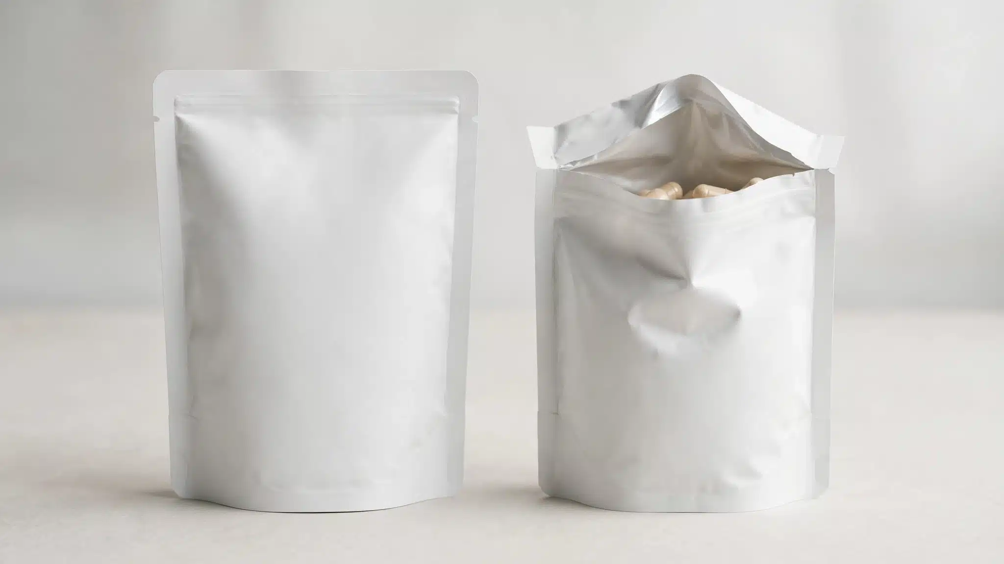 Plain pouch and refill on a neutral surface