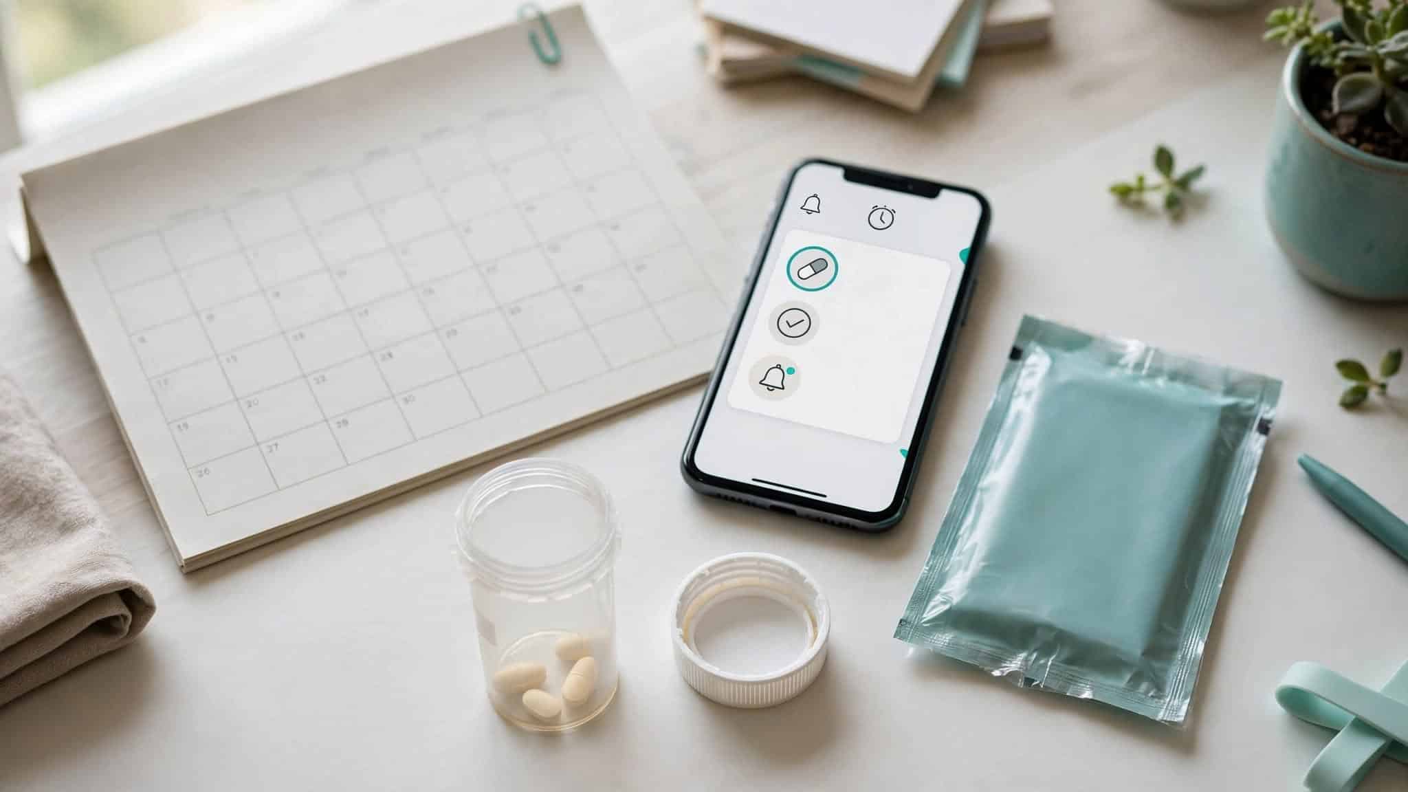 Calendar and medication reminder used to plan a Valtrex refill