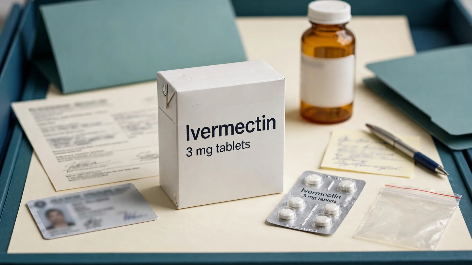 Human oral ivermectin package behind a prescription-required pharmacy counter