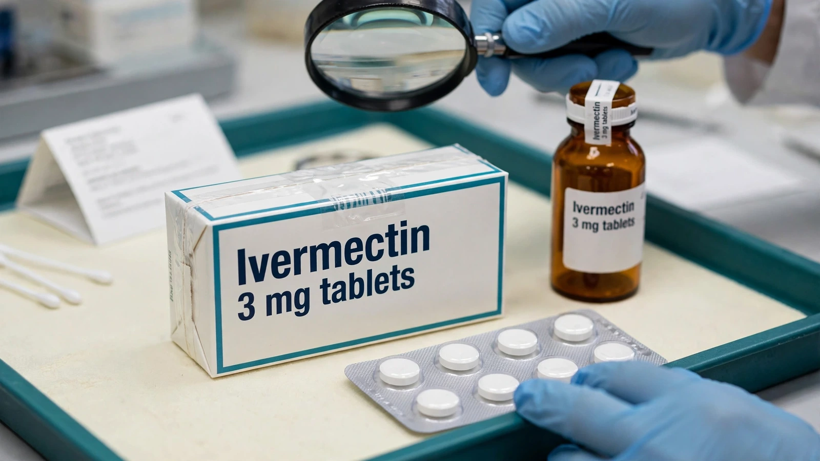 Licensed pharmacist matching human oral ivermectin package to a prescription and pharmacy license record