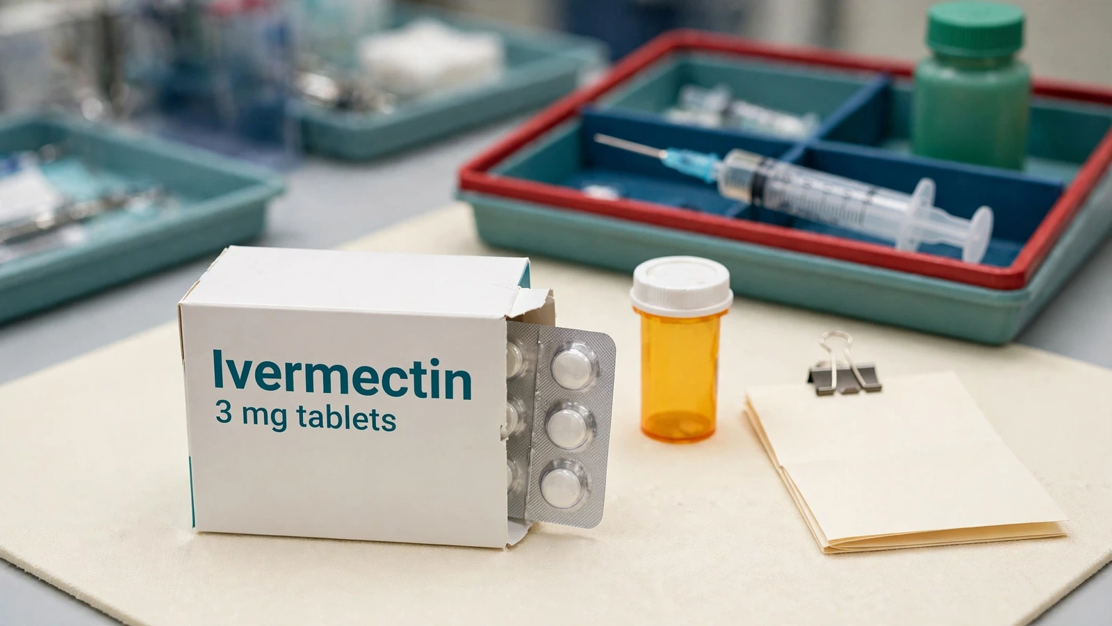 Veterinary ivermectin products marked as separated from human use beside a human pharmacy prescription