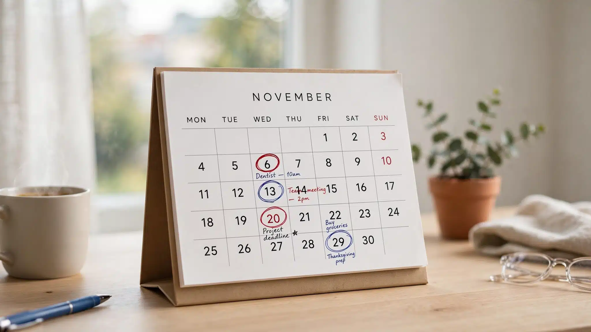 Desk calendar with a month partly crossed off