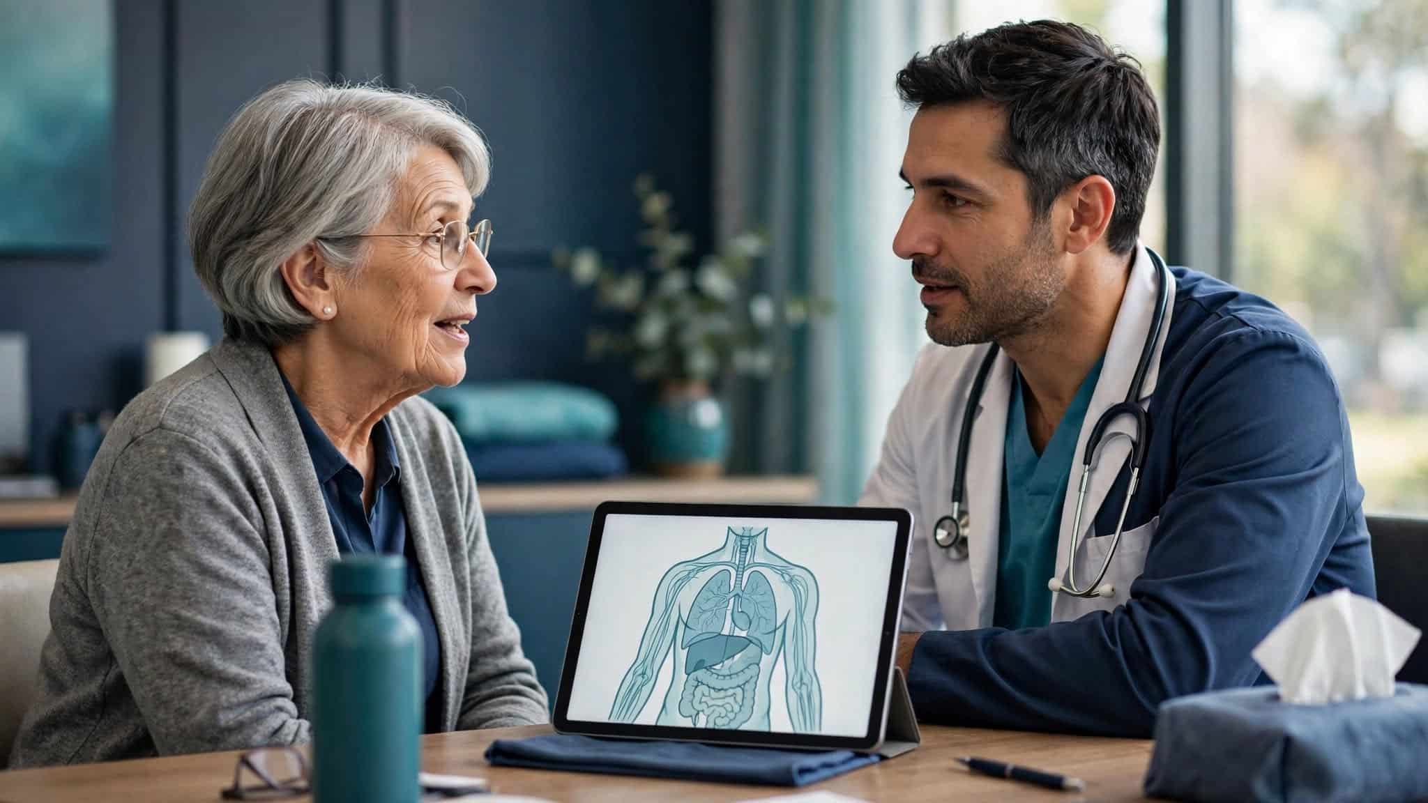 Clinician discussing shingles treatment with an older patient