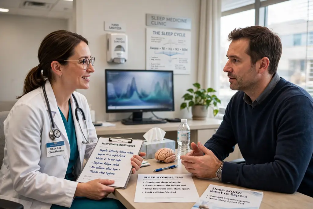 Patient discussing modafinil side effects with a clinician