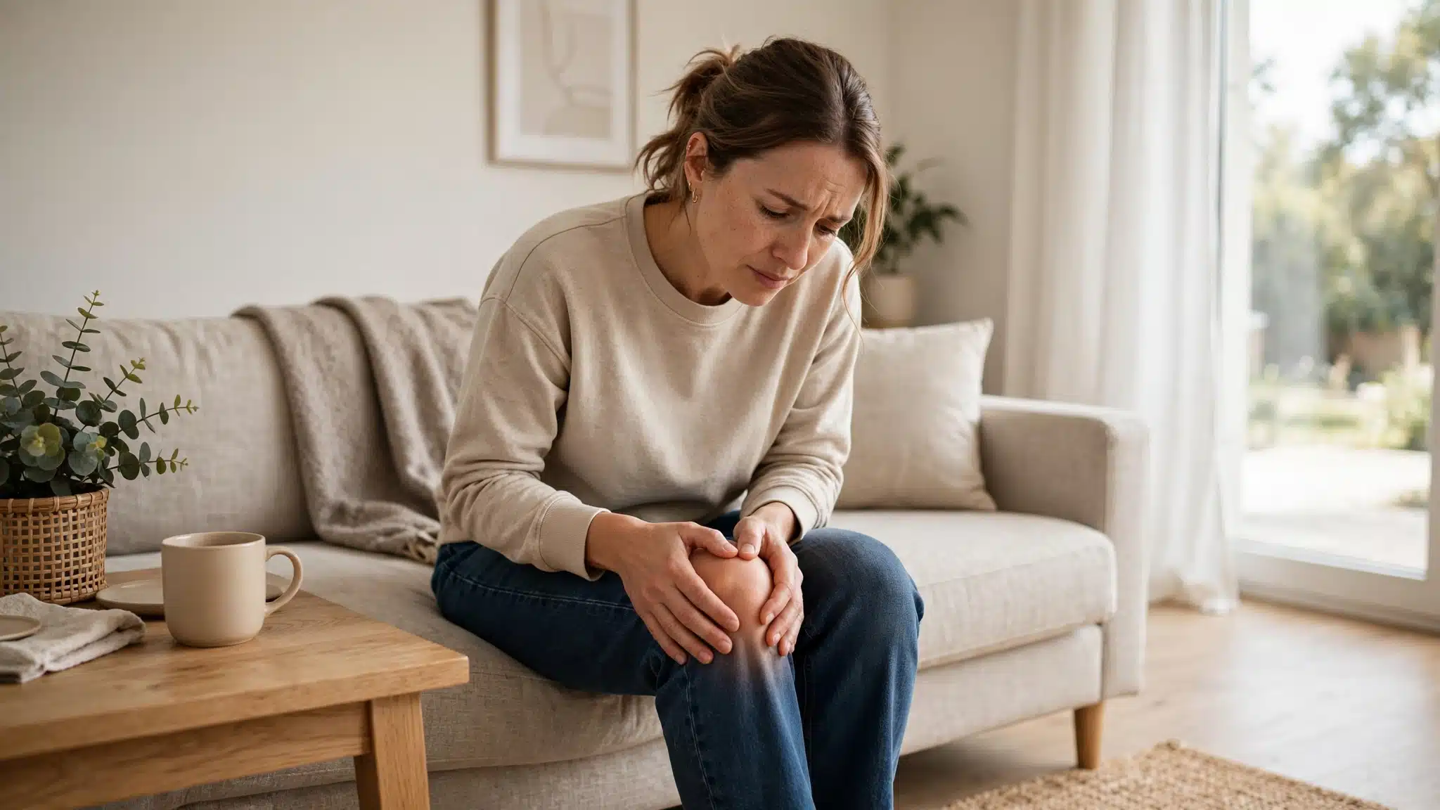 Person holding their knee after exercise